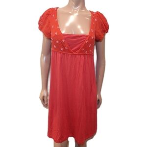 Nougat London Silk Babydoll Dress Embroidered Floral Sheer Layered Red Gauze